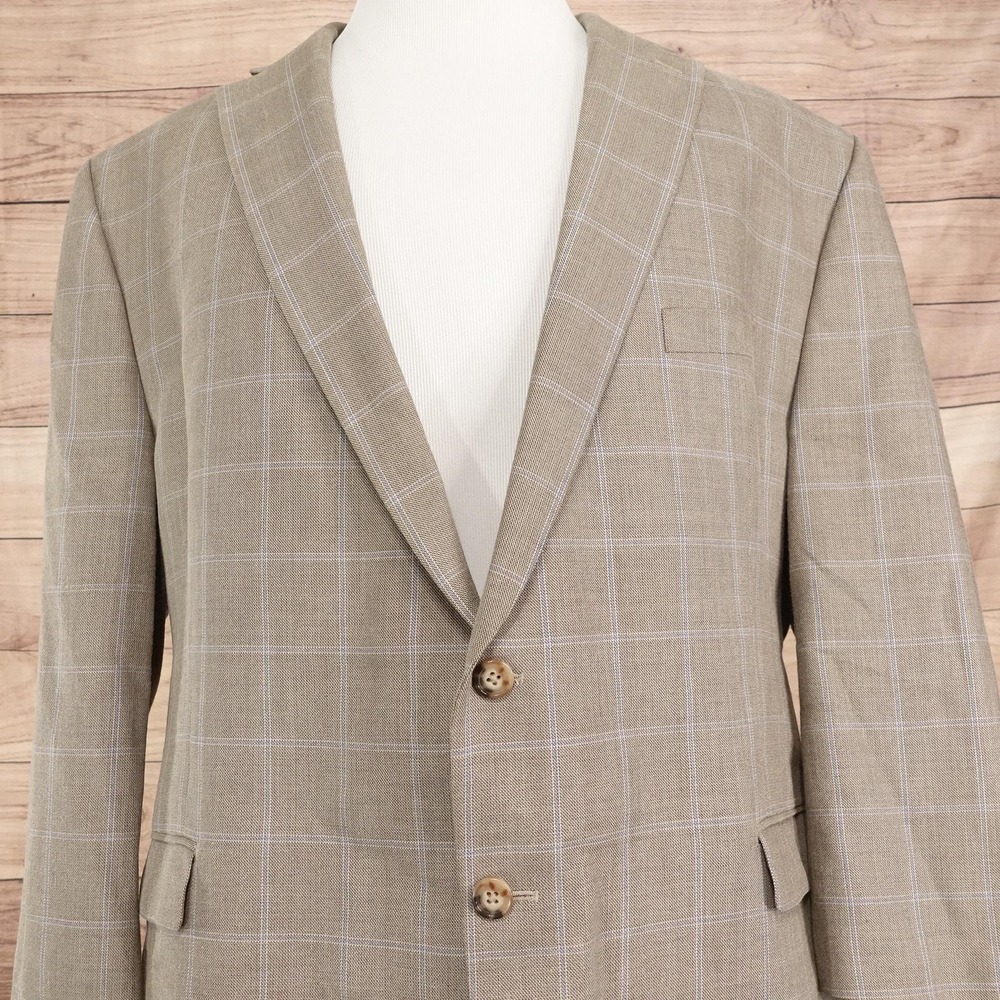 Lauren Ralph Lauren Sport Coat Mens 52R Beige Silk Wool Check 2 Button Notch